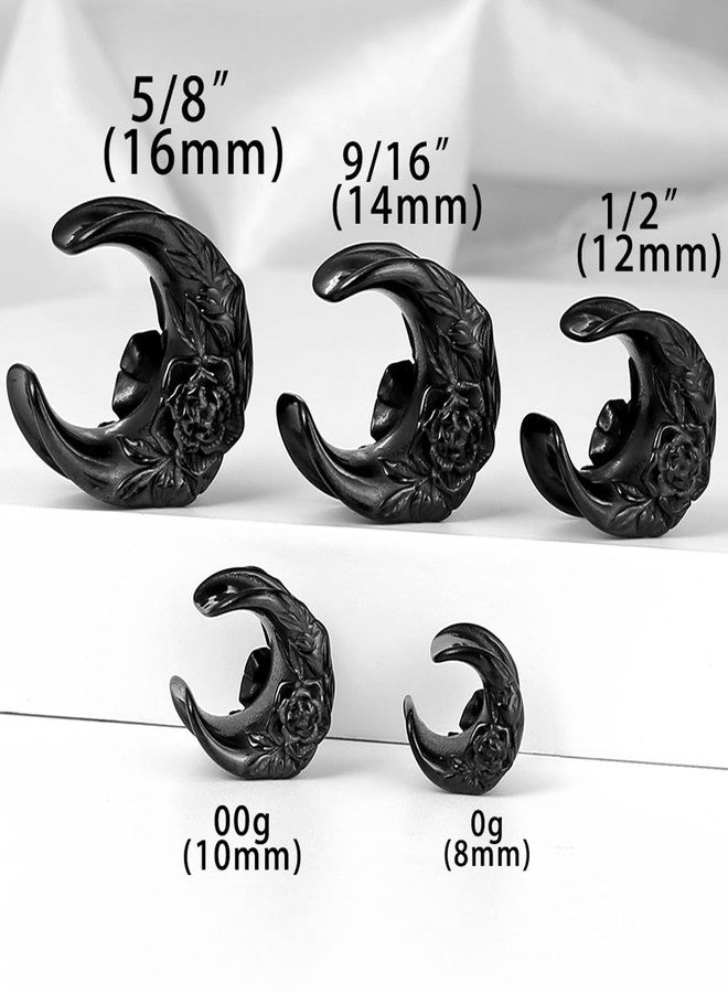 Earblity 2PCS Crescent Moon Saddle Plugs 316 Stainless Steel 00g 10mm Black Ear Gauges Hypoallergenic ear gauges expander Piercing Body Jewelry - Image 3